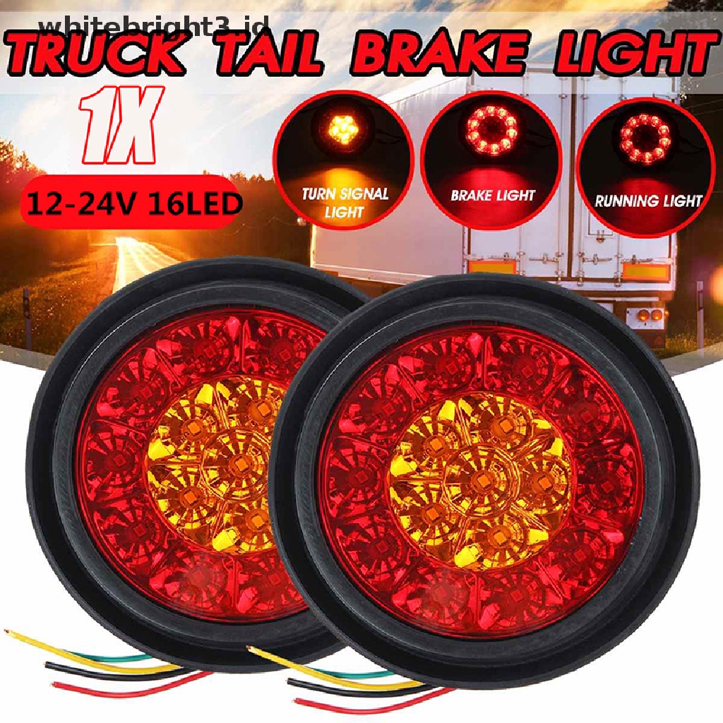 (whitebright3.id) Lampu LED 16smd Bundar 4inch Warna Merah / Amber Untuk Sein / Rem Truk / Trailer