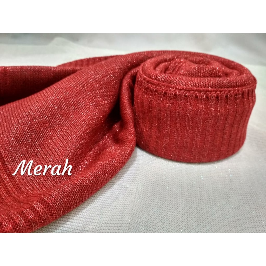 Kerudung Pengantin Pashmina Rajut Glitter Premium Varian Warna Merah Ukuran 60 x 180 cm-1