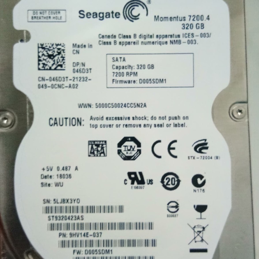 Hardisk HDD internal laptop Notebook SEAGATE 2,5&quot; Inch 320GB BARRACUDA SLIM SATA