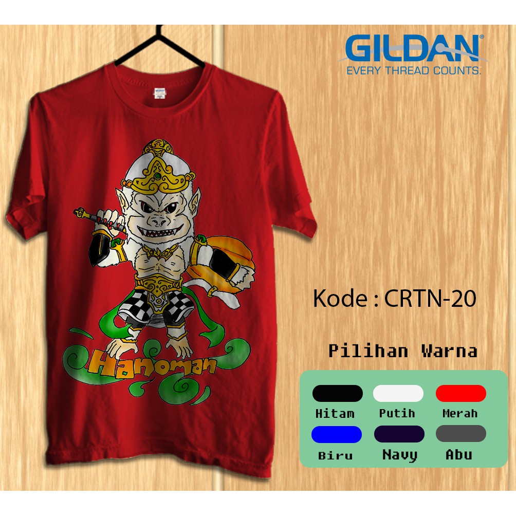 Kaos Gildan Softstyle - Kartun pewayangan Hanoman kera putih