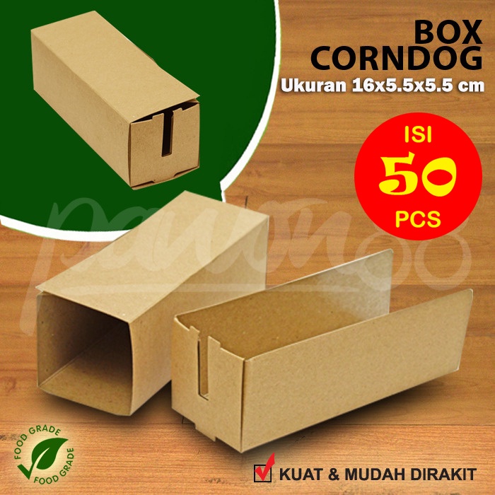 Kotak CornDog - Box Corndog - Dus Corn Dog -KRAFT COKLAT - KOREK API (50 pcs )
