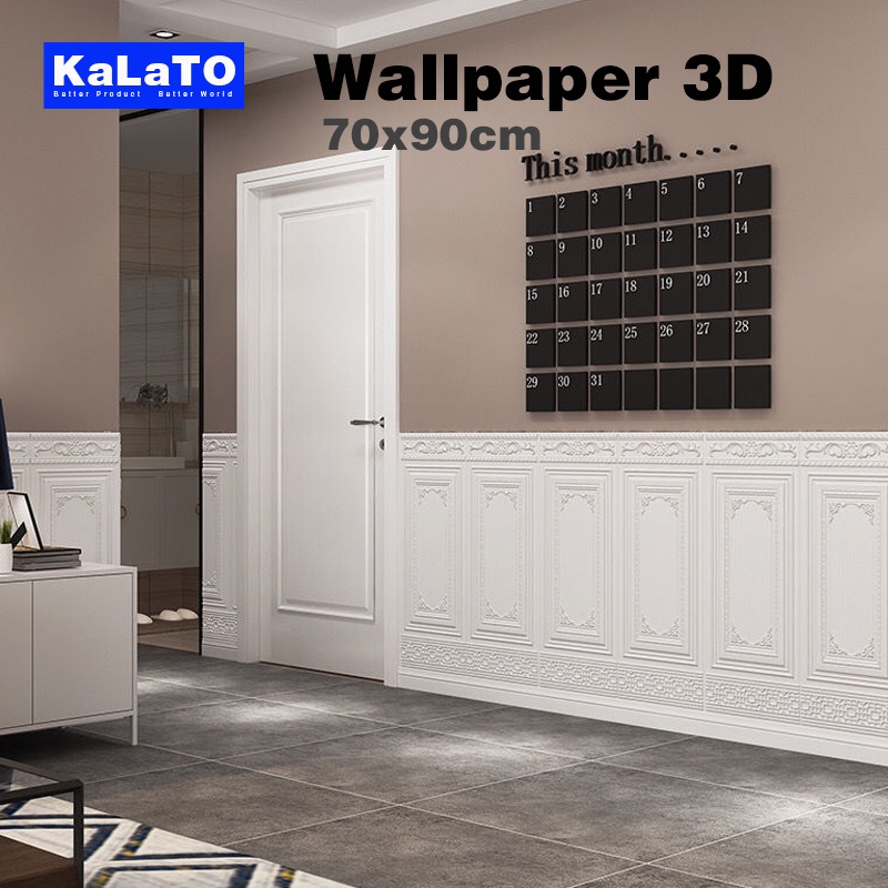 (KaLaTO) Wallpaper Foam 3D Motif Jendela Pintu Kayu Jati Putih Kayu Gold Marmer ukuran 70 x 90 CM Wallpaper 3D / Wallpaper Dinding-8