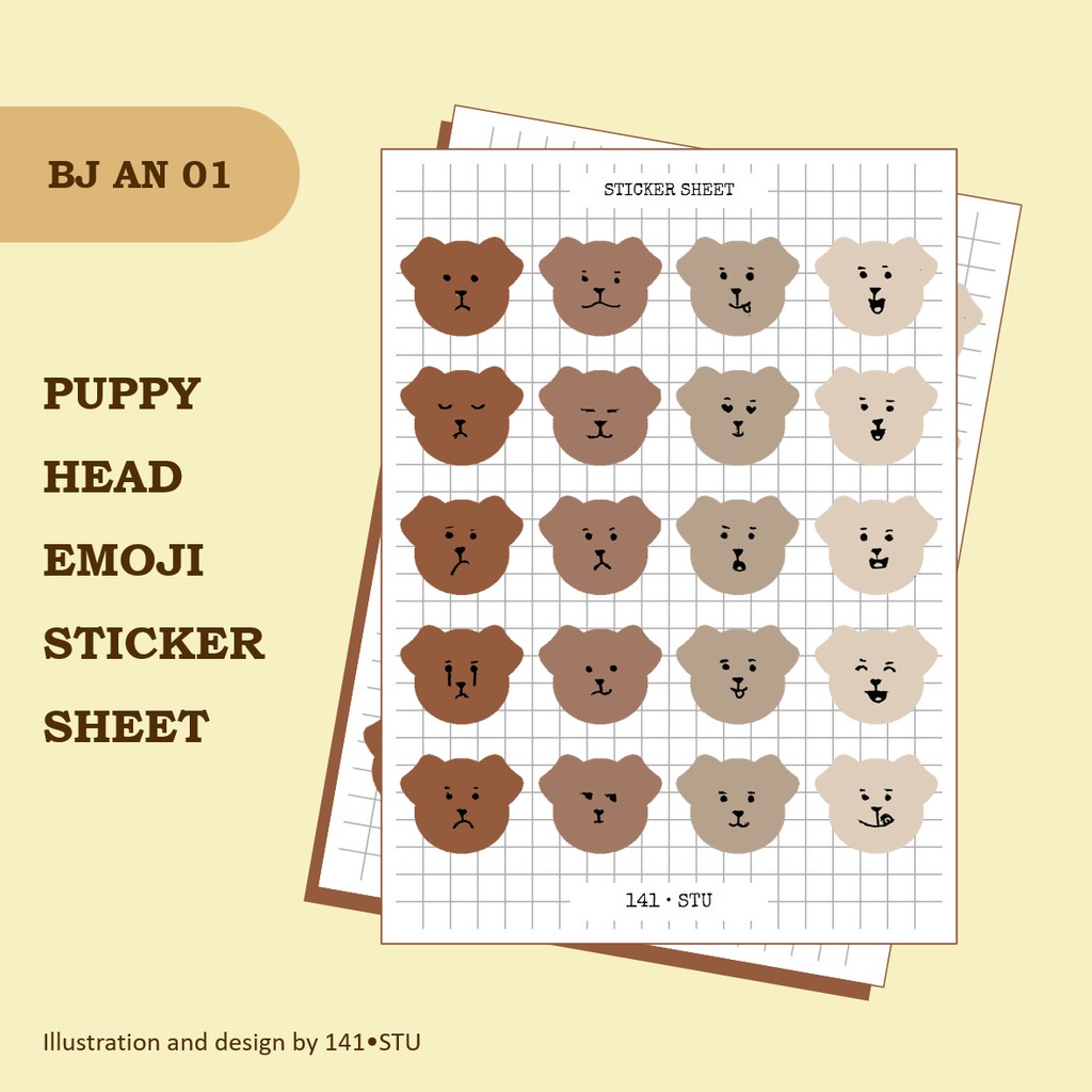 

[141-STU] Sticker Sheet Puppy Head Emoji