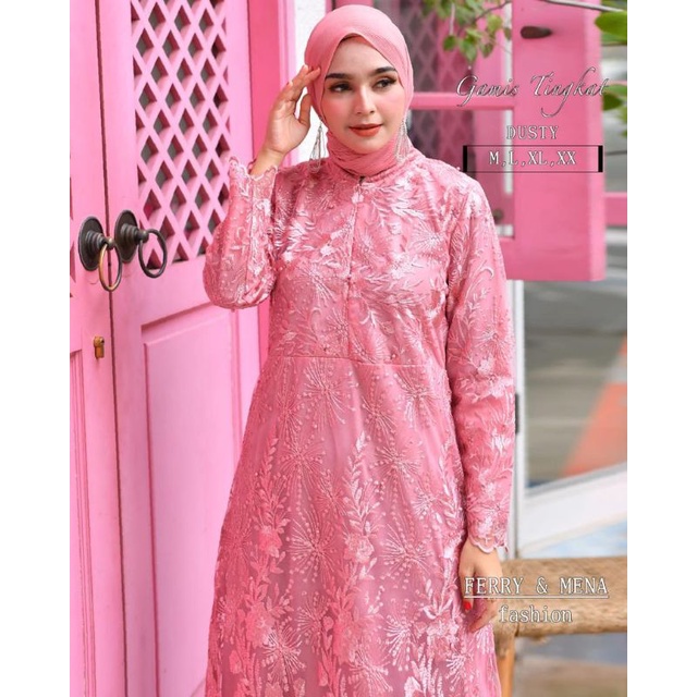 Gamis Malaysia Busui Tingkat/Susun Full Tulle Bordir depan belakang