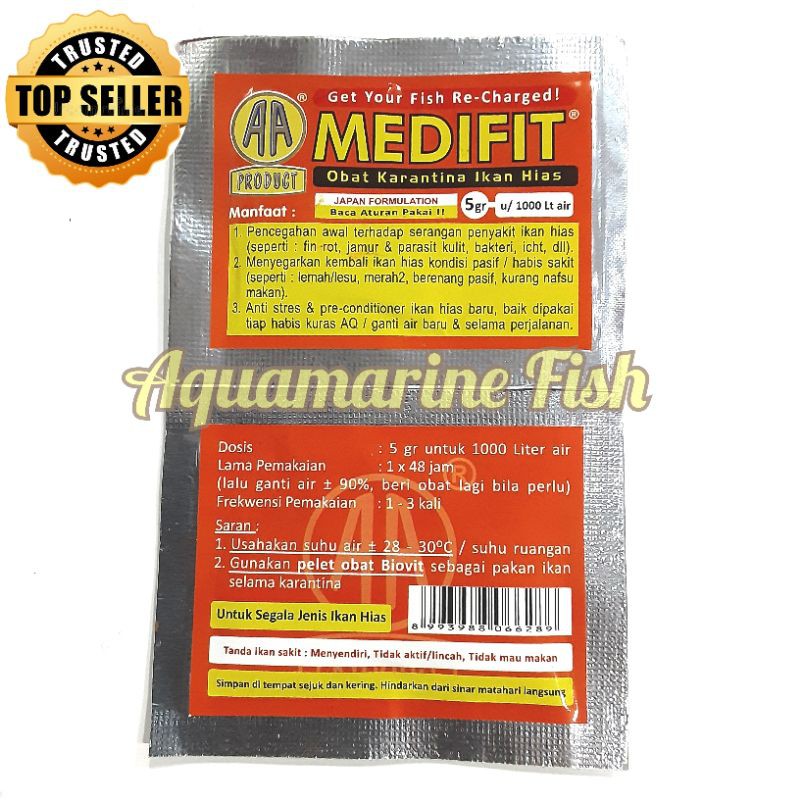 Medifit Obat Ikan Anti Bakteri Obat Karantina Ikan Anti Stress Fin Rot Jamur Icht Parasit 5gr 5 gram Aquamarine Fish
