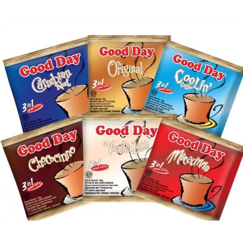 

Good Day Coffee 3 in 1 Aneka Varian Rasa {1 Renceng /10 Sachet}