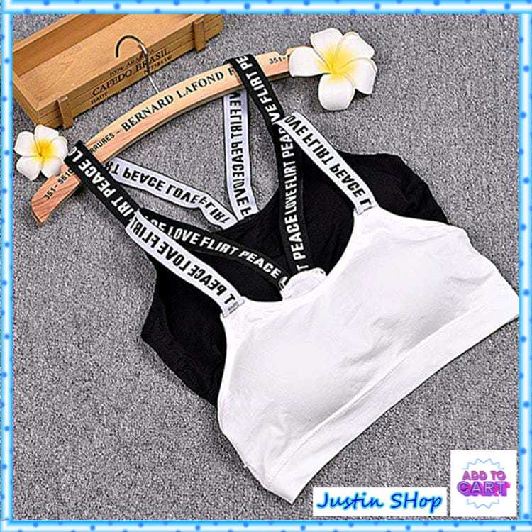Sport BRA BH Olah Raga Tali Huruf Bahan Lembut Justin Shop