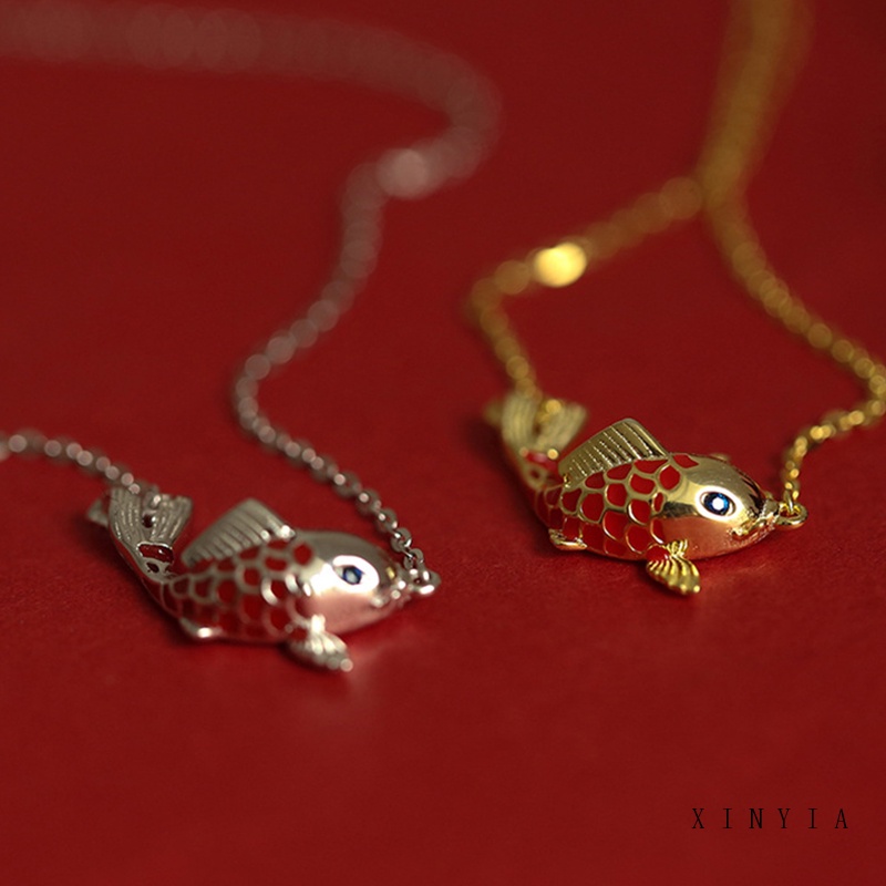 Kalung Rantai Panjang Adjustable Dengan Liontin Ikan Koi Untuk Wanita