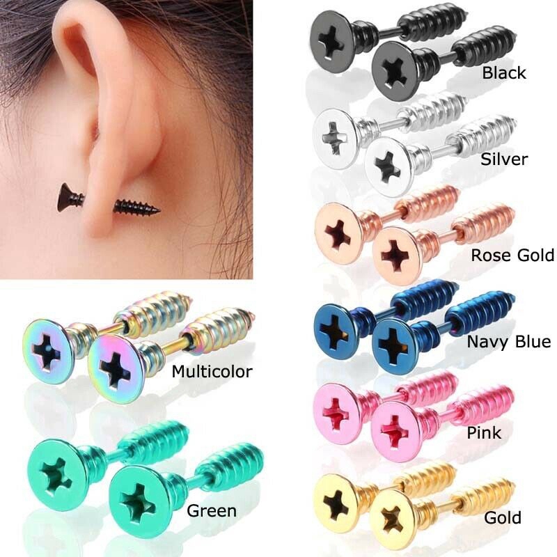 Anting Tusuk Bentuk Sekrup Bahan Stainless Steel untuk Unisex