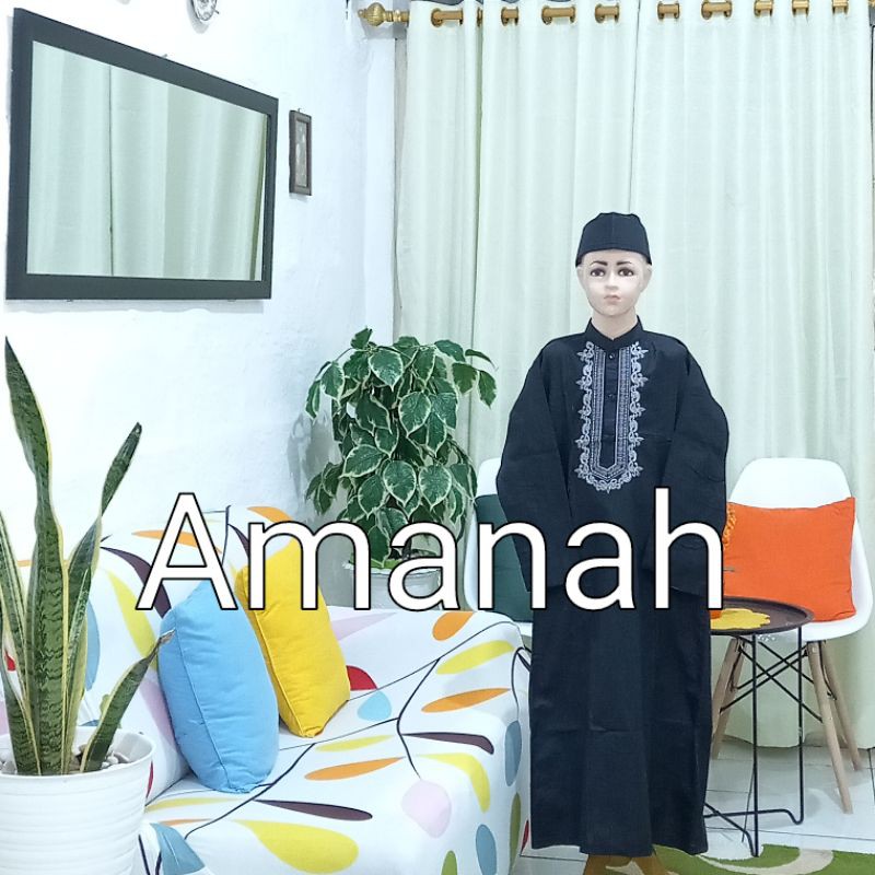 Gamis Koko Jubah Hitam Anak 10-12 Tahun Bahan Katun Bordir Amanah 10,11,12