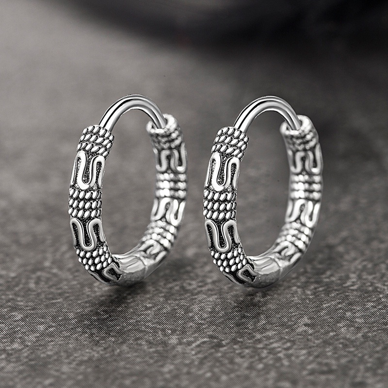 Anting Rantai Tali Rami Bentuk Bulat Bahan Sterling Silver 925 Warna Hitam Gaya Retro Untuk Wanita