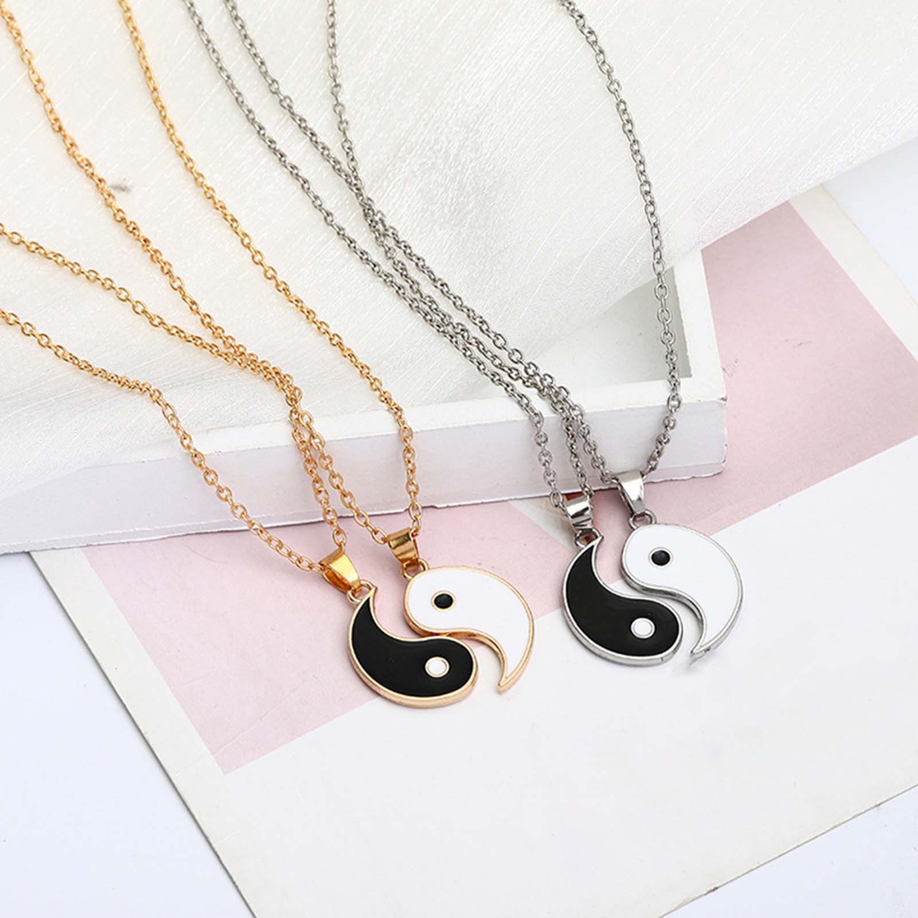 Hu Hu Hu Hu Hu Alat Bantu Pasang Kacamata♡ 2pcs / Set Kalung Rantai Liontin Tai Chi Bahan Stainless Steel Untuk Hadiah Pasangan