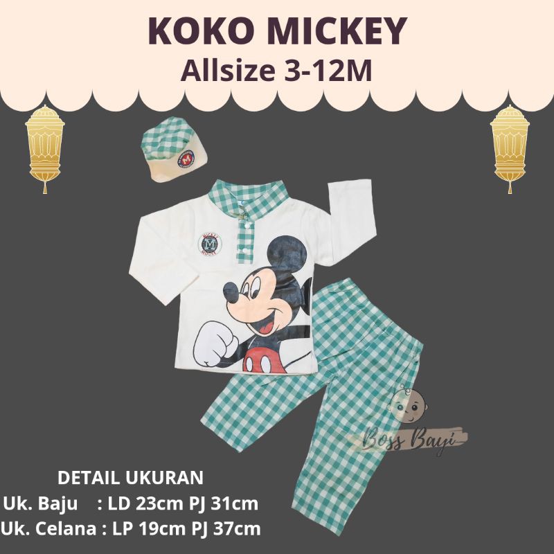 Setelan Koko Peci Bayi Anak Mickey / Baju Lebaran