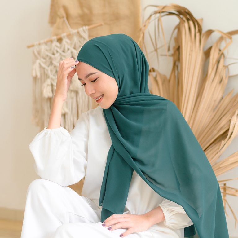 kerudung jilbab PASHMINA segi empat panjang bahan CERUTY babydoll warna hijau tosca polos premium 20