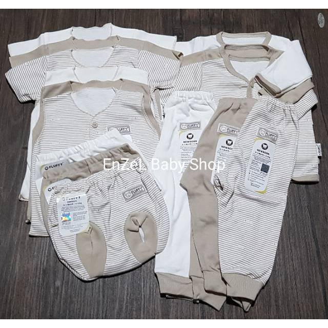  Paket Baju Bayi Fluffy  size Newborn 0 3 bulan Khaki Series 