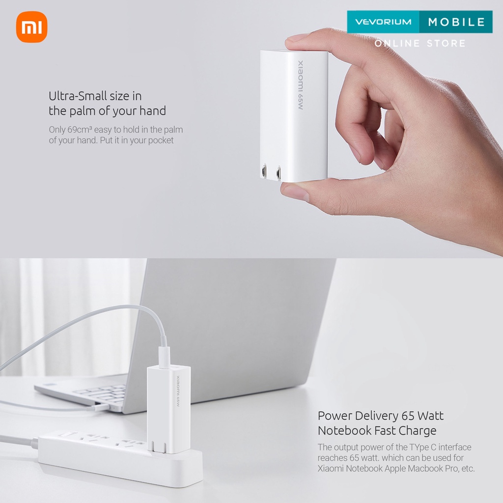 Xiaomi 65W GaN 1A1C USB Charger Handphone Laptop 65 Watt Apple Macbook Pro Air RedmiBook iOS iPad iPhone 13 12 11 Nintento Switch Laptop Notebook Ultrabook Huawei XIaomi Asus HP Android PRO MAX MINI