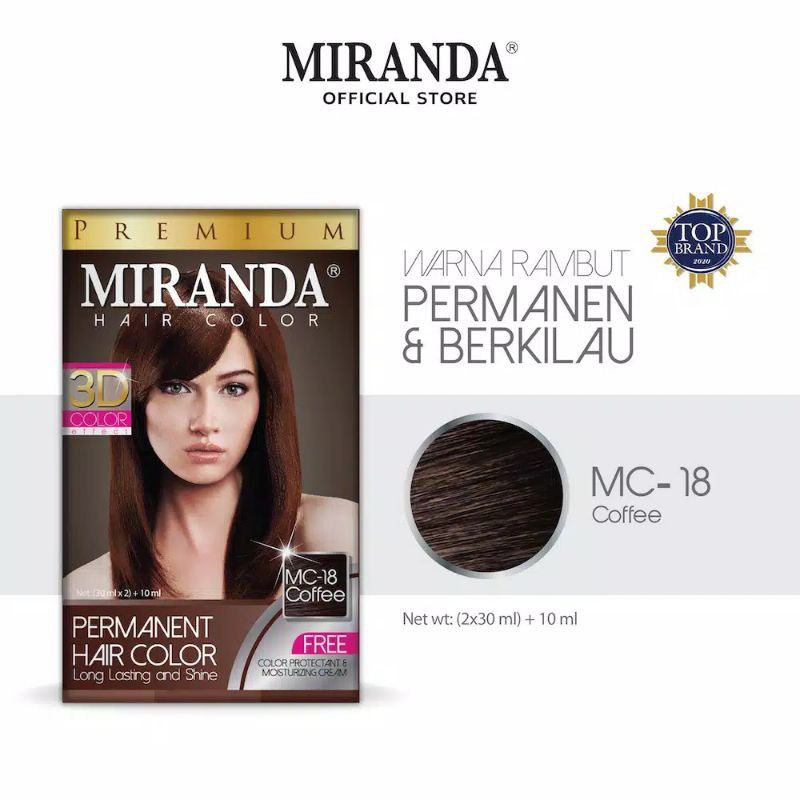 Cat pewarna rambut Miranda Hair Color permanent MC 18 Coffee kopi DAM mc17