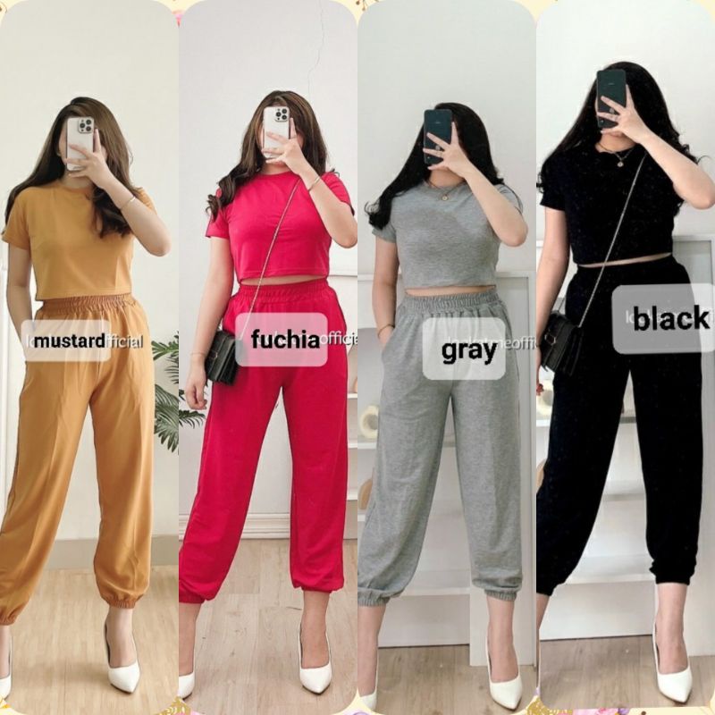 Setelan Sultan Baju Setelan Wanita Kekinian 2021 Setelan Korea Crop SanSan Ukuran L Bahan Moscrepe P