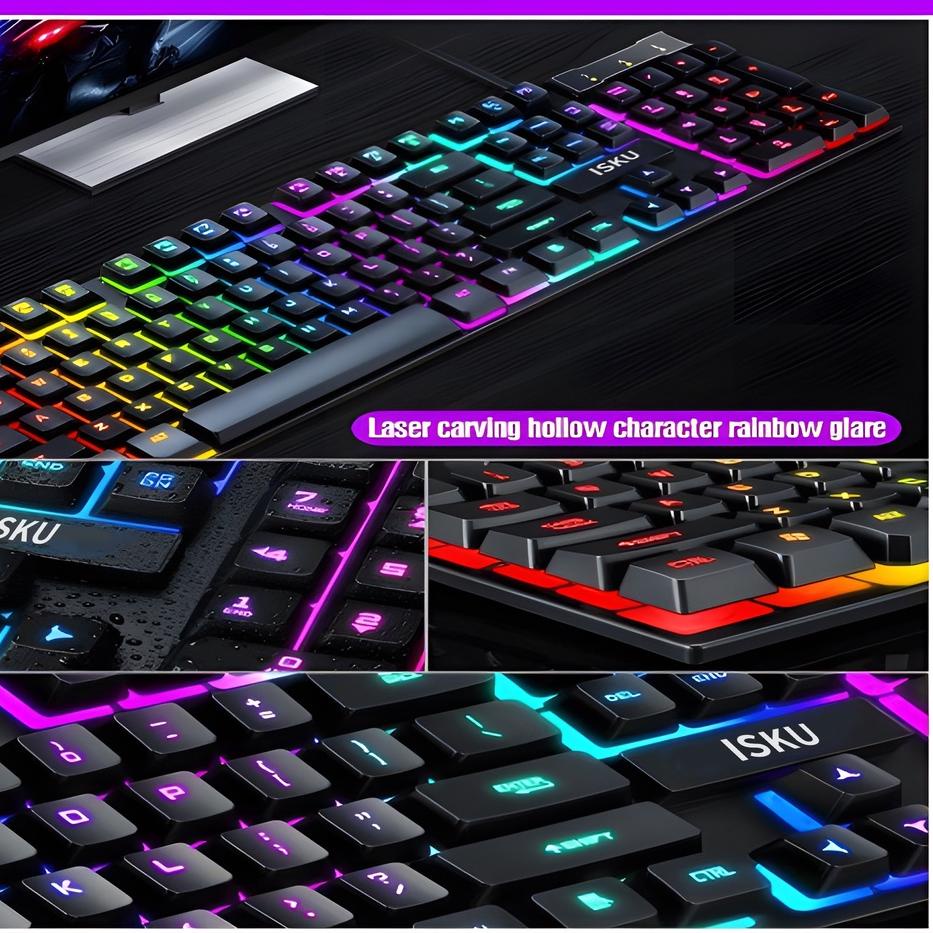 【BISA 】ISKU keyboard komputer pc laptop gaming full set RGB/kibort komputer pc murah/keyboard dan mo
