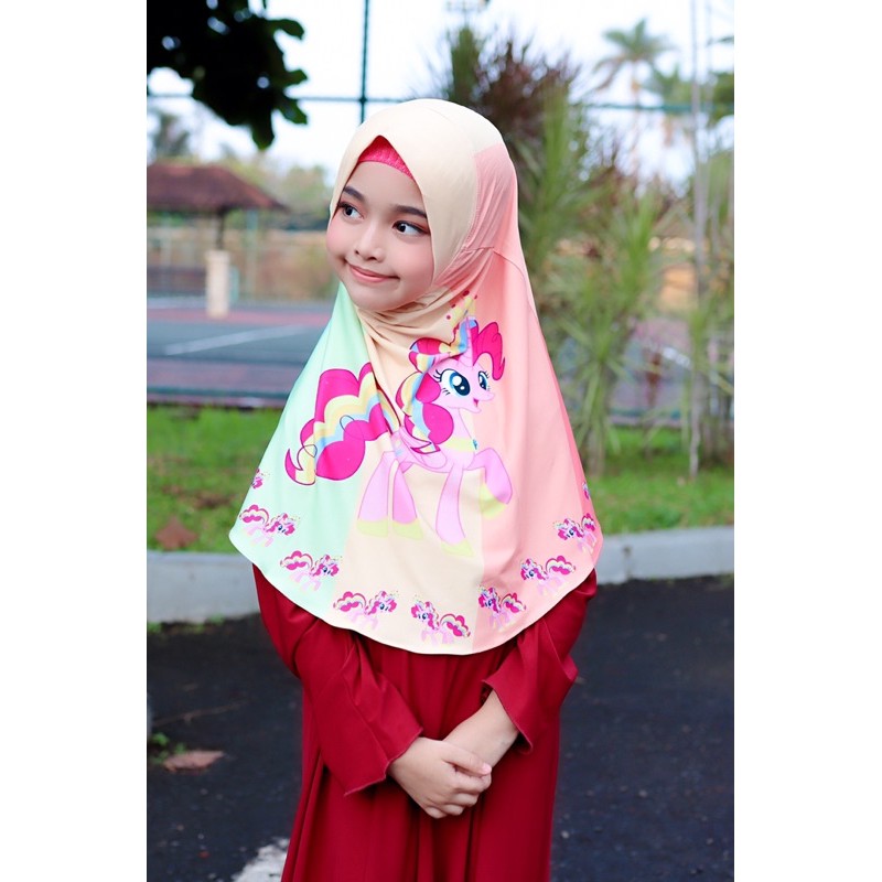 BERGO ANAK PRINTING MOTIF PINKIE PIE / HIJAB INSTANT ANAK LUCU KARAKTER / BERGO ANAK /JILBAB ANAK