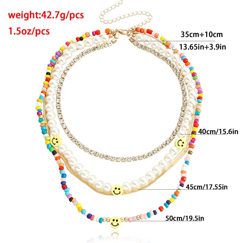 Kalung Choker Rantai Manik-Manik Mutiara Multilayer Bahan Akrilik Warna Pelangi Gaya Bohemia Untuk Wanita