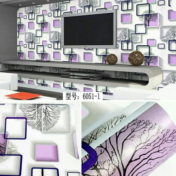 Wallpaper Dinding 3d Motif Kotak Ungu