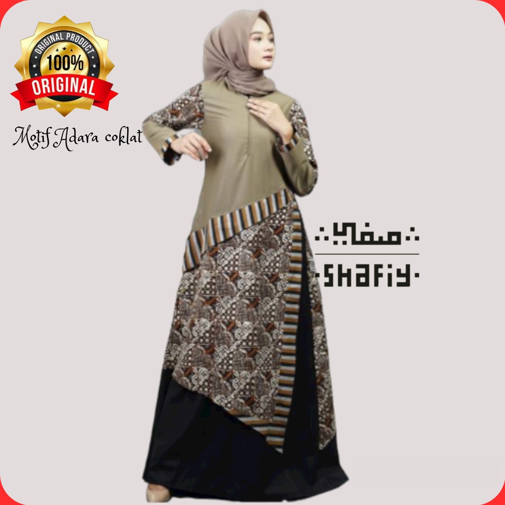 Adara Gamis Batik Shafiy Original Modern Etnik Jumbo Kombinasi Polos Tenun Terbaru Dress Wanita Muslimah Dewasa Kekinian Cantik Kondangan Muslim  Syari XL