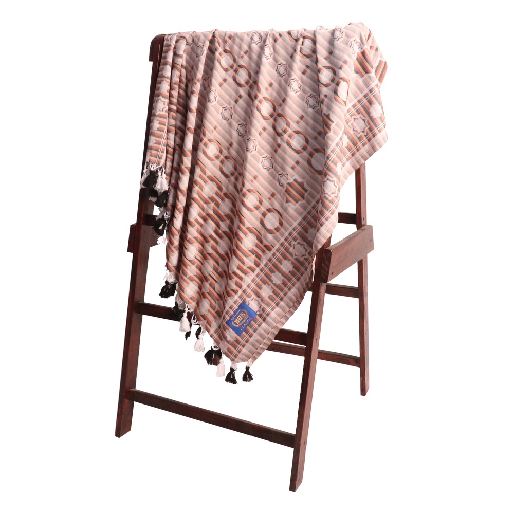 Surban Subaiyah BHS Classic Motif Jacquard Putih Coklat