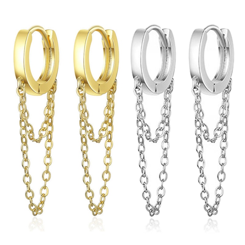 Anting Hoops Rantai Bahan Metal Warna Silver / Gold Serbaguna Untuk Wanita