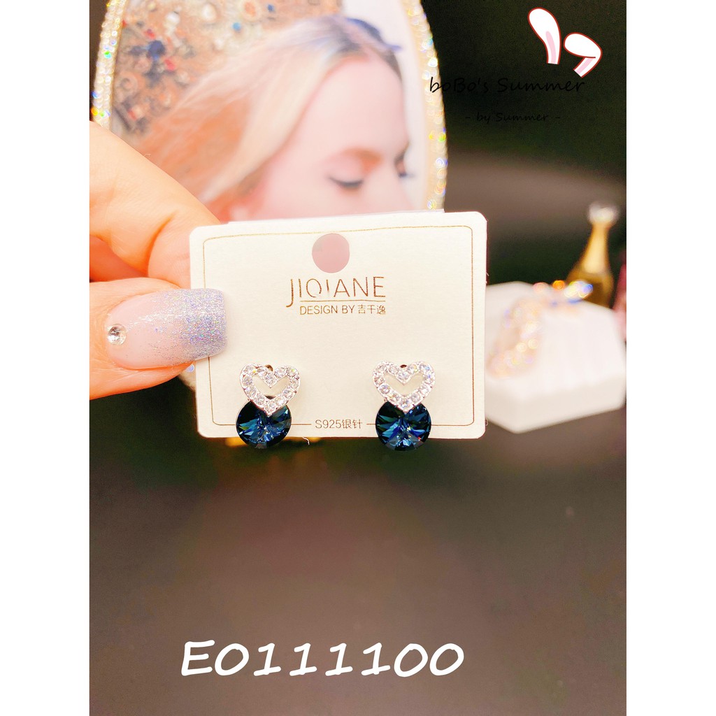 Anting Kristal Hati Zircon Biru Style Korea Tusuk Silver 925 Aksesoris Earrings Premium