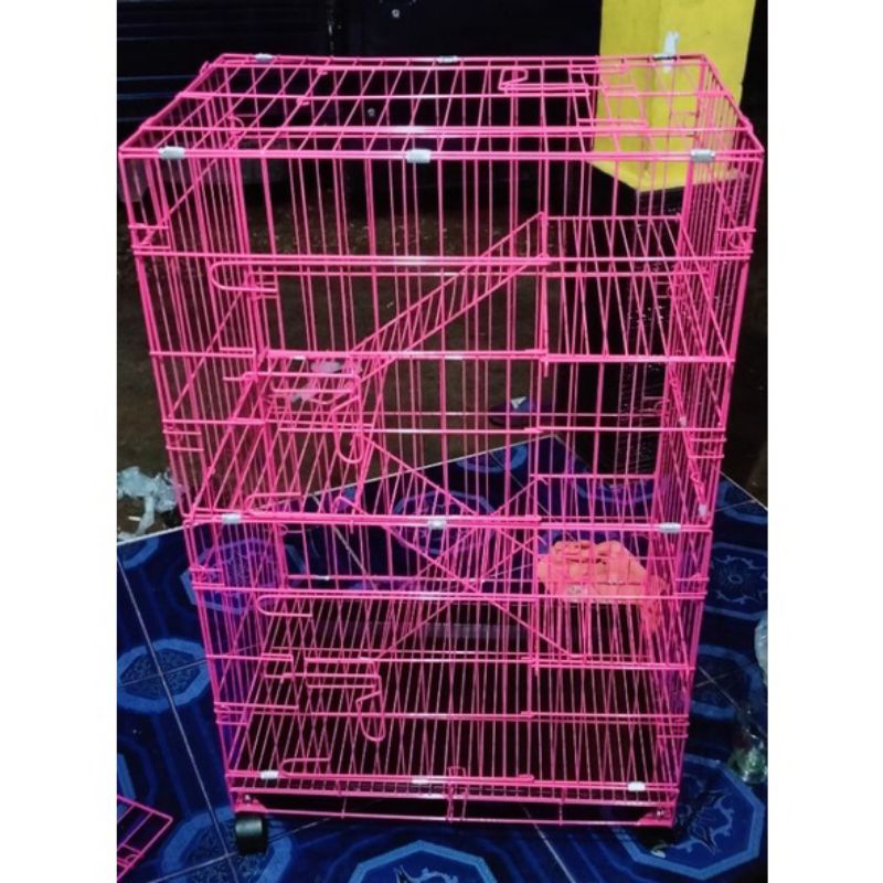KANDANG KUCING BESI LIPAT TINGKAT 3 / SIZE L / UKURAN 60X40X90CM FREE RODA DAN UKURAN STANDAR 60X40X50CM WARNA RENDOM-1