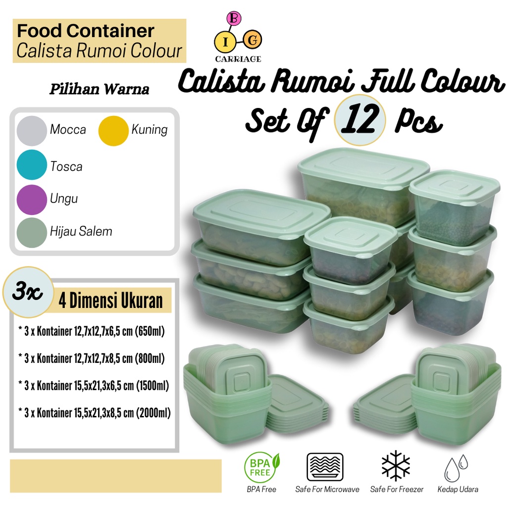 kotak makan perlengkapan dapur   tempat penyimpanan makanan calista rumoi premium set 12 pcs   box t