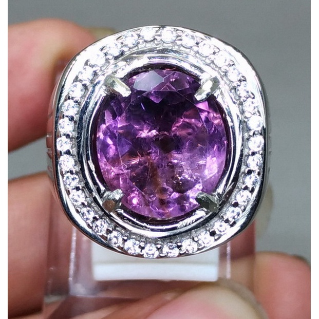 Cincin Batu Akik Kecubung Asli Ametis Ungu Bagus
