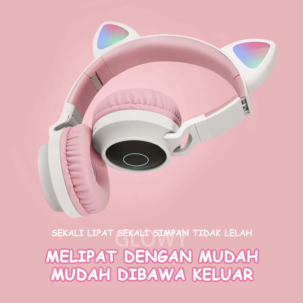 Telinga kucing motif baru headphone bluetooth 5.0 wireless lucu tren headset bluetooth warna pink headphone olahraga headset gaming super lama daya tahan baterai