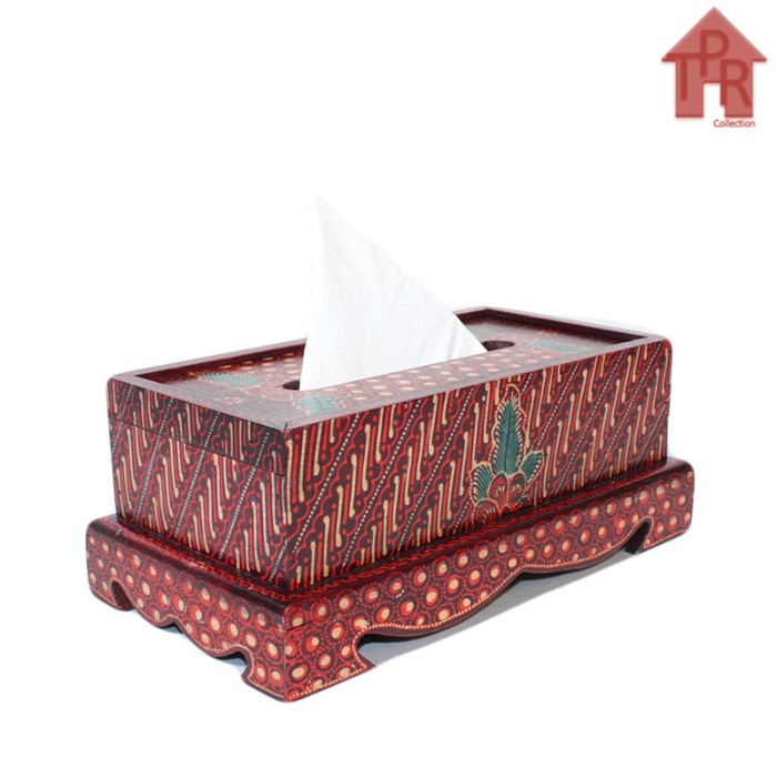 Tempat Tisu Kayu Berkaki / Box Tisu Motif Batik - Tissue Dispenser