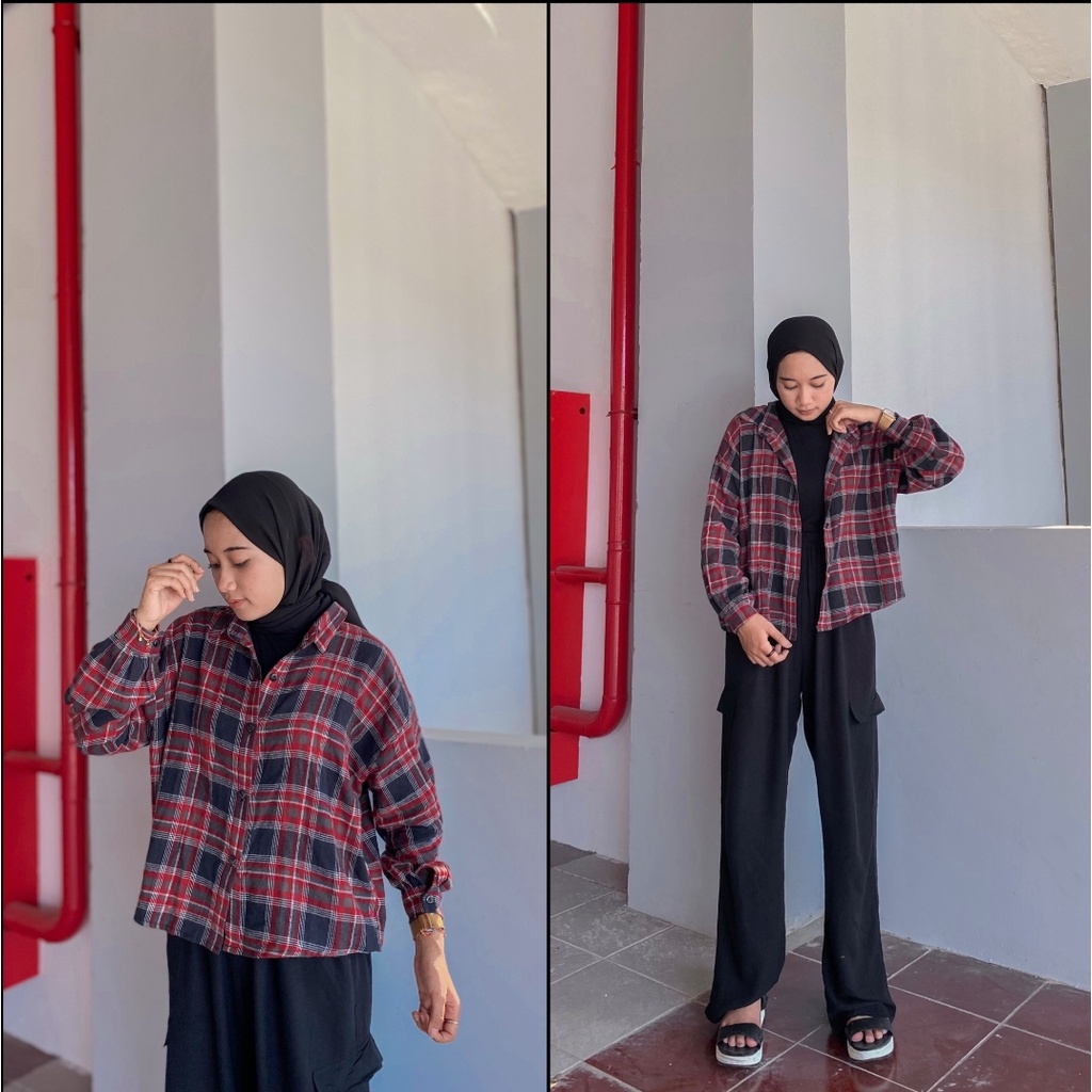 bianca kemeja tartan flanel