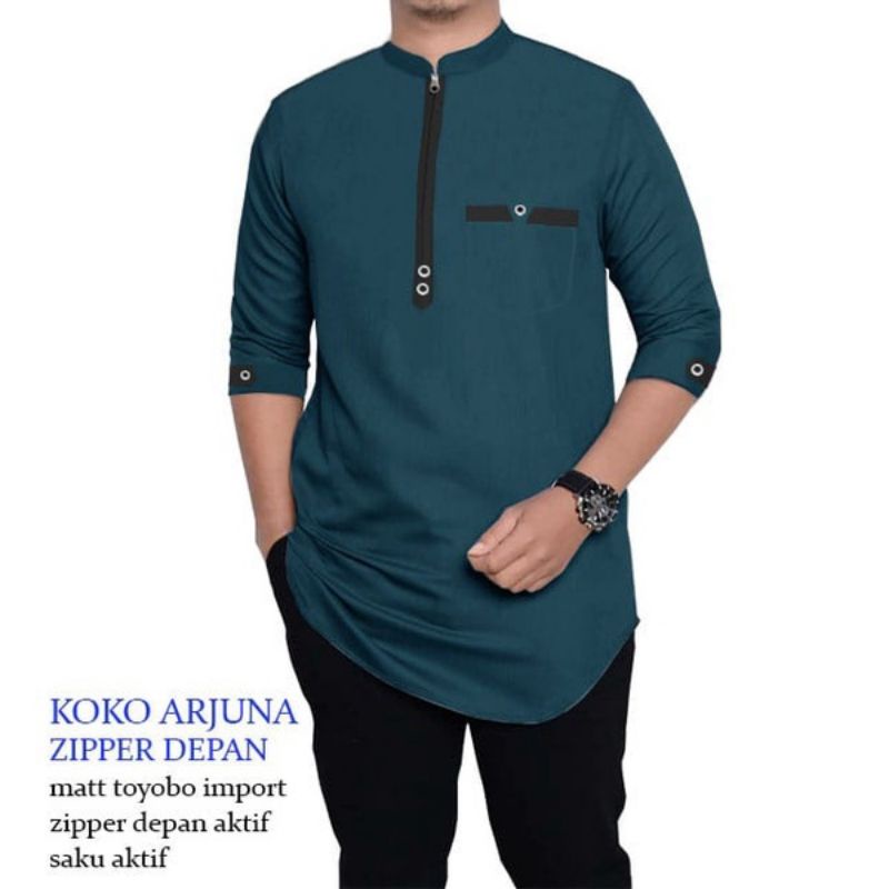 BAJU KOKO KURTA MODERN PAKAIAN MUSLIM PRIA ZIPPER - BAJU KOKO SLETING TERBARU SIZE JUMBO XXL XXXL