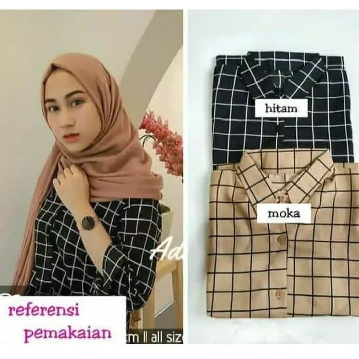  Baju  Atasan  Wanita  Kemeja Motif Kotak kotak Ukuran Jumbo  