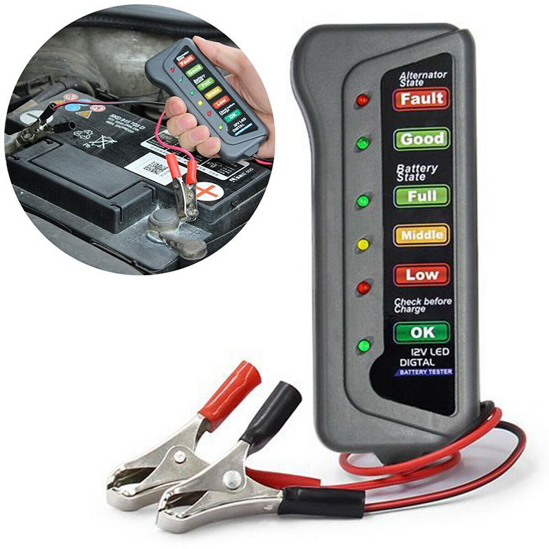 (LUCKID) Alat Diagnostik Alternator Digital 12V Dengan 6 Lampu LED Untuk Tester Baterai Mobil