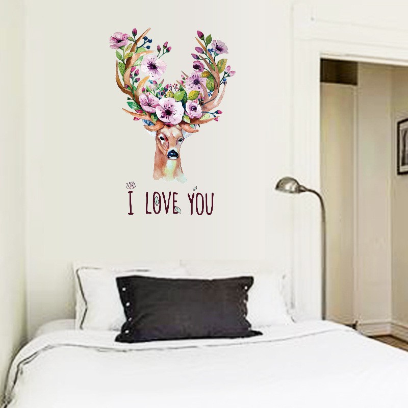 Reliza Wall Sticker Flowers Deer Kepala Rusa Stiker Dinding LDR