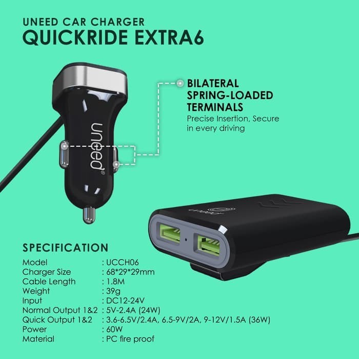 UNEED CAR CHARGER UCCH06 QUICKRIDE EXTRA 6