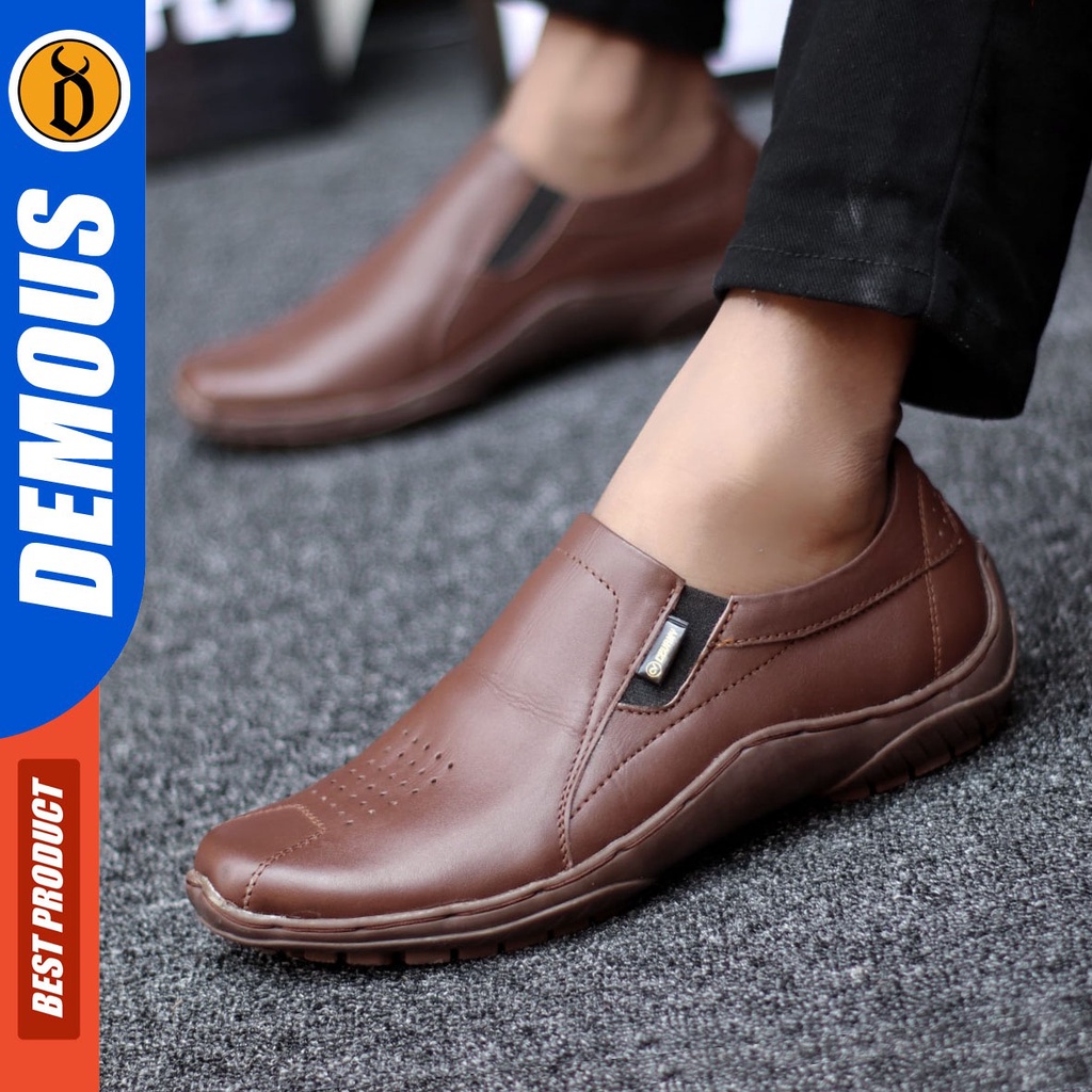 DEMOUS Badic - Sepatu Slip On Pria Casual Kulit Asli