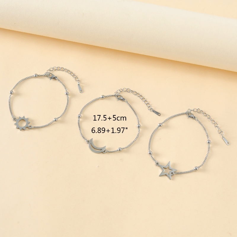 3pcs Gelang Bahan Stainless Steel Desain Matahari Bulan Bintang Gaya Eropa Amerika Je