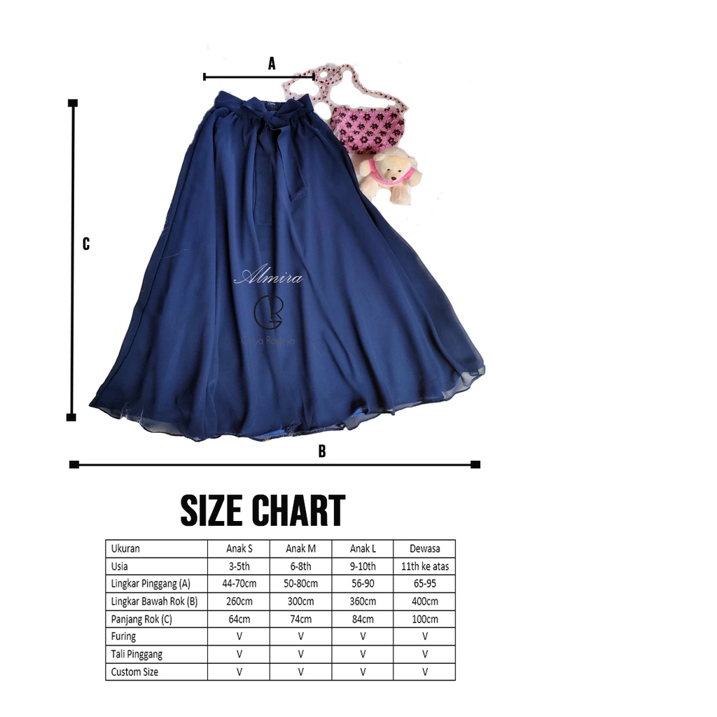 Rok Anak Perempuan Panjang Payung Lebar Princess Sifon  Ceruty Umbrella Skirt Griyaraditya Almira