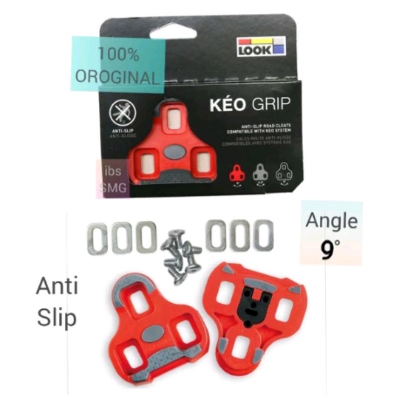 Original Cleat Look Keo Grip Angle 0 4.5 9 Derajat gray abu abu hitam black red merah Clip Anti Slip Black Cleats Pedal Sepatu Road Bike