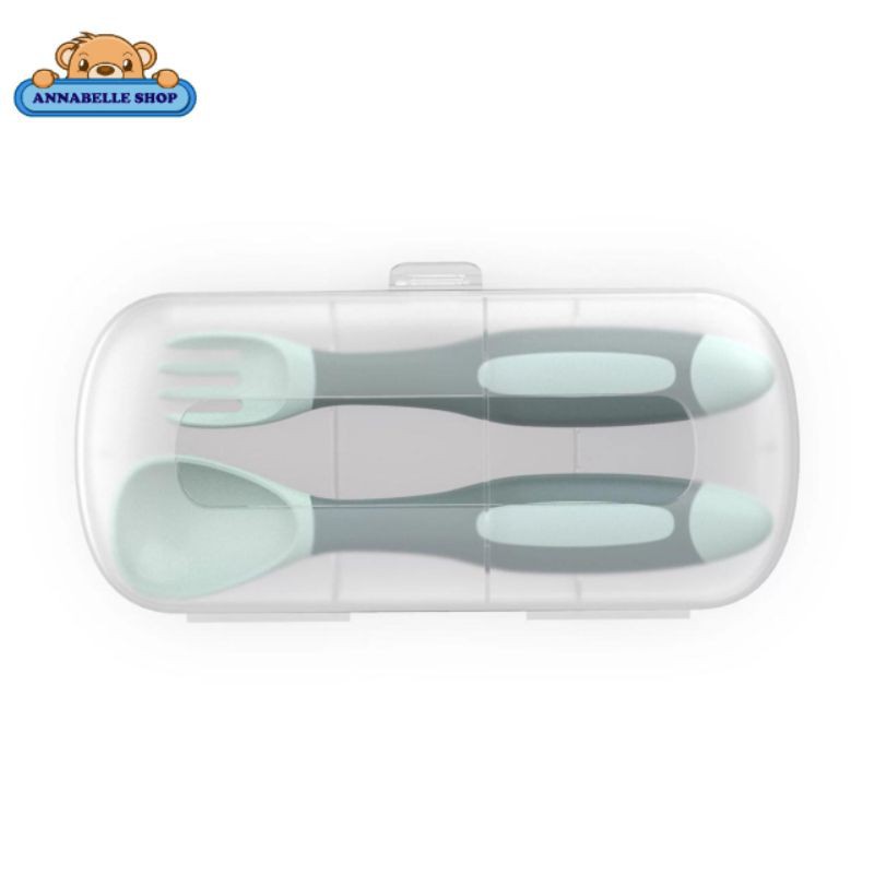 Bendable Flexible Spoon Fork with case sendok bulat mpasi makan bayi bengkok