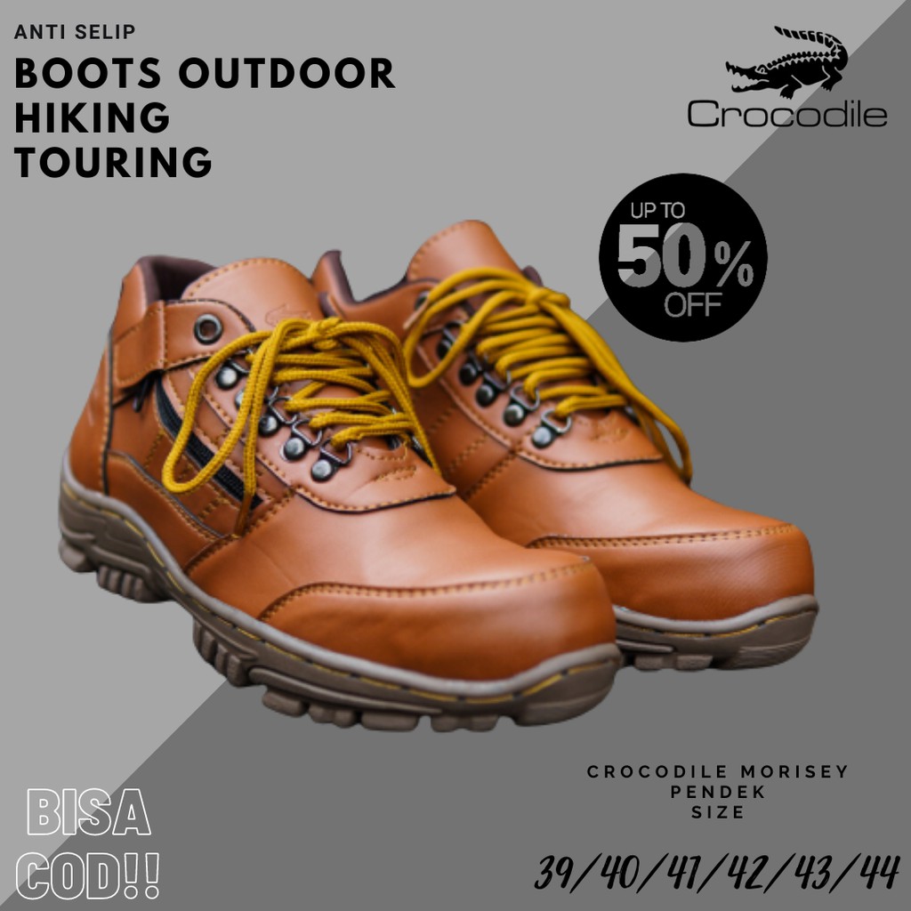 SEPATU BOOTS PRIA SAFETY CROCODILE MORISEY LOW TAN UJUNG BESI KERJA LAPANGAN OUTDOOR