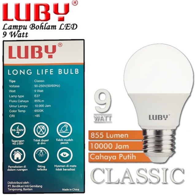 Lampu LED Luby Classic 9 Watt Cahaya Putih Original