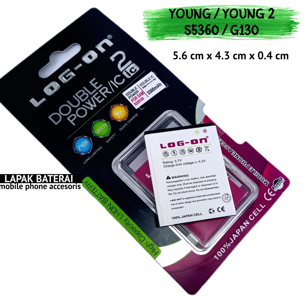 LOG - ON Baterai Samsung S5360 Young | Galaxy Young Double IC Protection Battery Batre