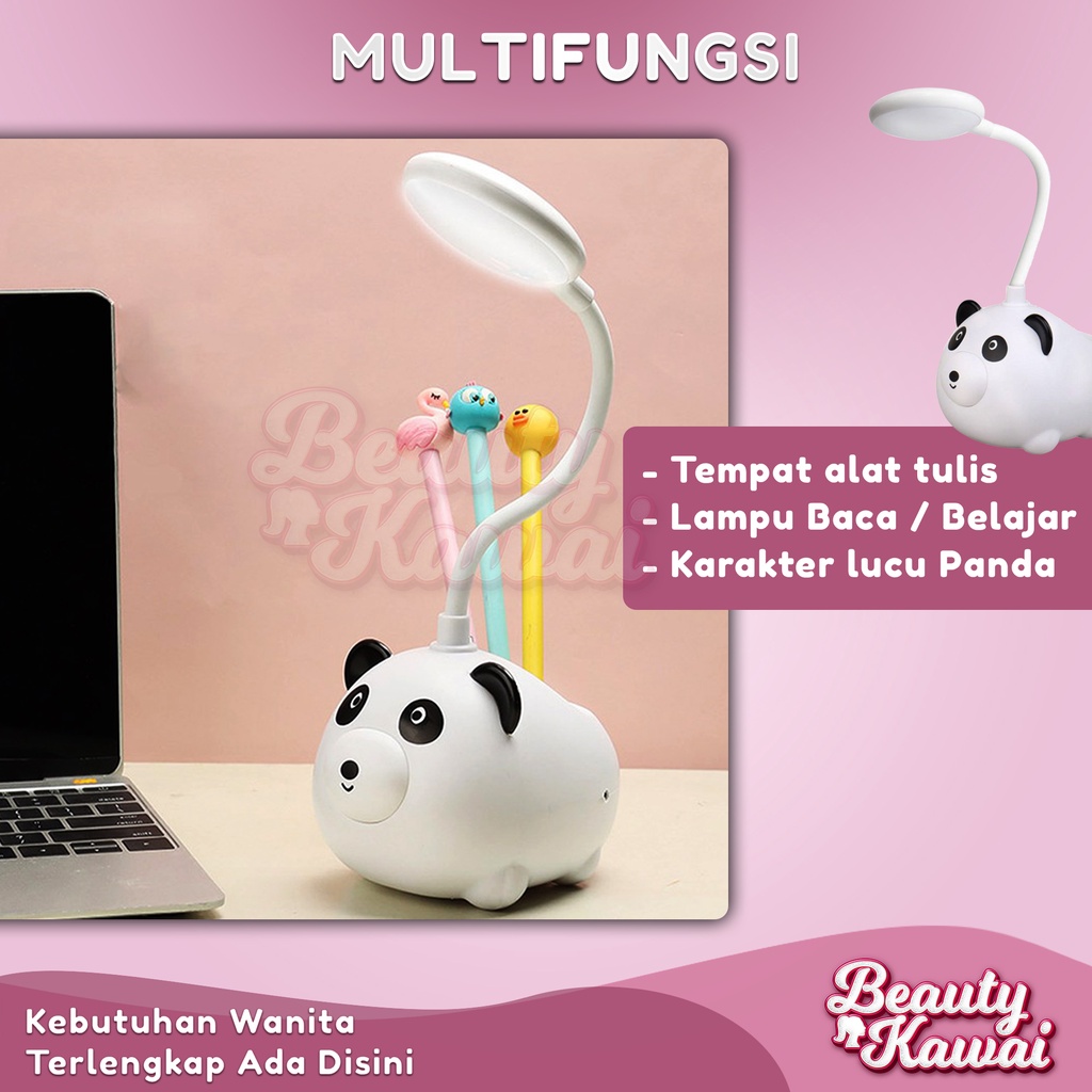 Lampu Belajar LED Meja Fleksibel USB Karakter Panda Rechargeable